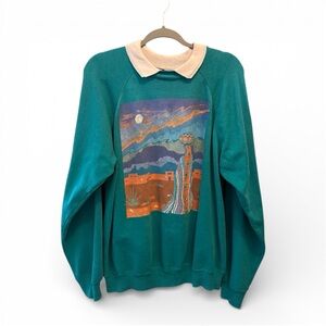 Vintage Hanes Southwest Desert Graphic Sweatshirt Teal Blue Green Size XL